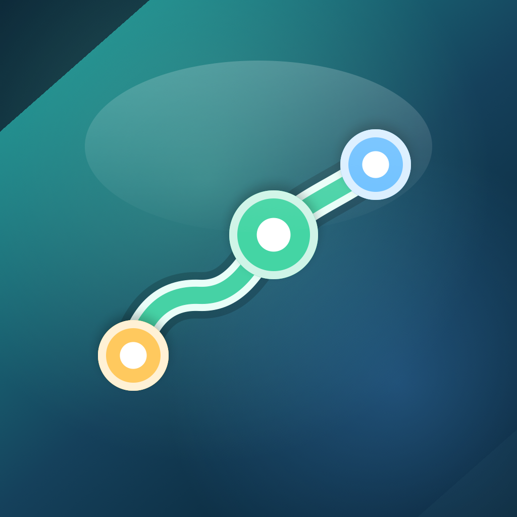 Routey app icon — a route line connecting three stops